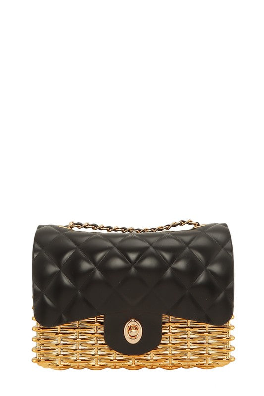 QUILTED METAL LAMBSKIN CLUTCH