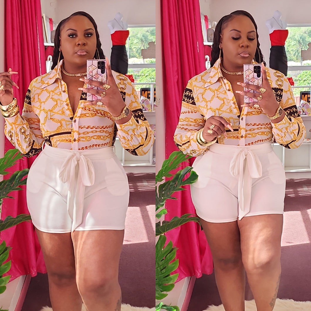 WHITE TIE FRONT SHORTS