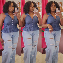 Load image into Gallery viewer, DENIM PEPLUM TOP
