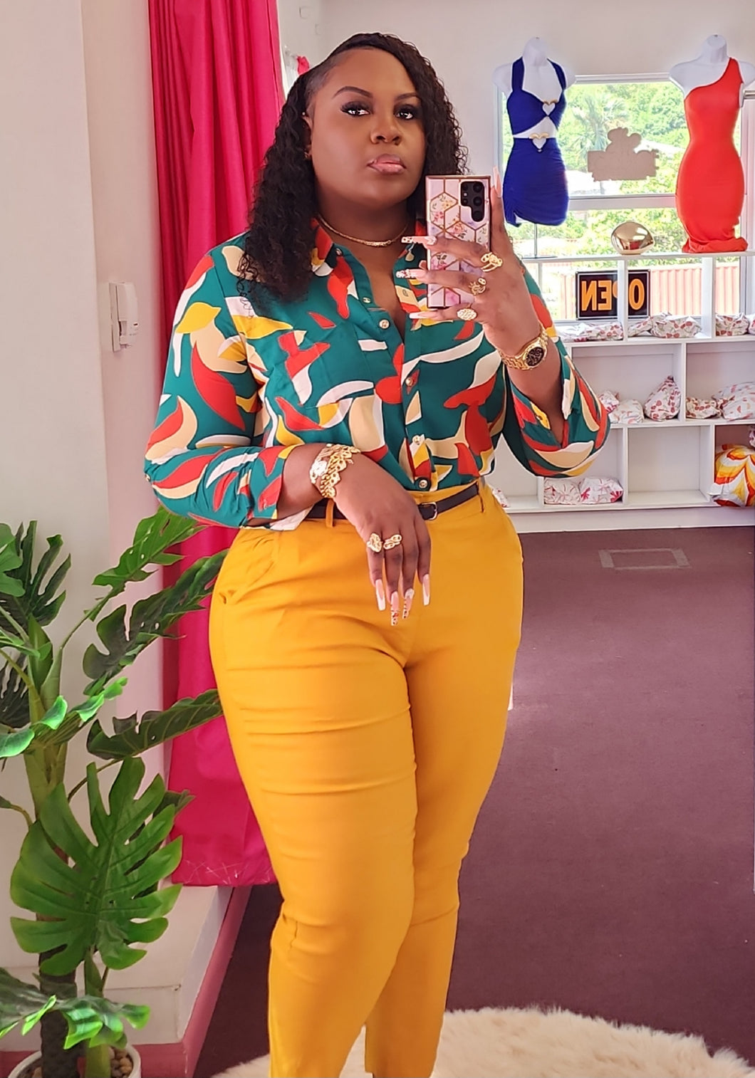 GREEN/MUSTARD WORK TOP