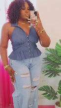 Load and play video in Gallery viewer, DENIM PEPLUM TOP
