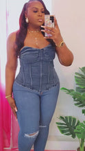 Load and play video in Gallery viewer, SWEETHEART DENIM CORSET TOP
